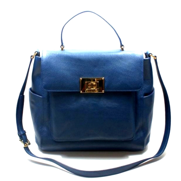 Handbags - Michael Kors Turn Lock Pebbled Leather Sloan Navy Blue Bag EUC Career Neutral